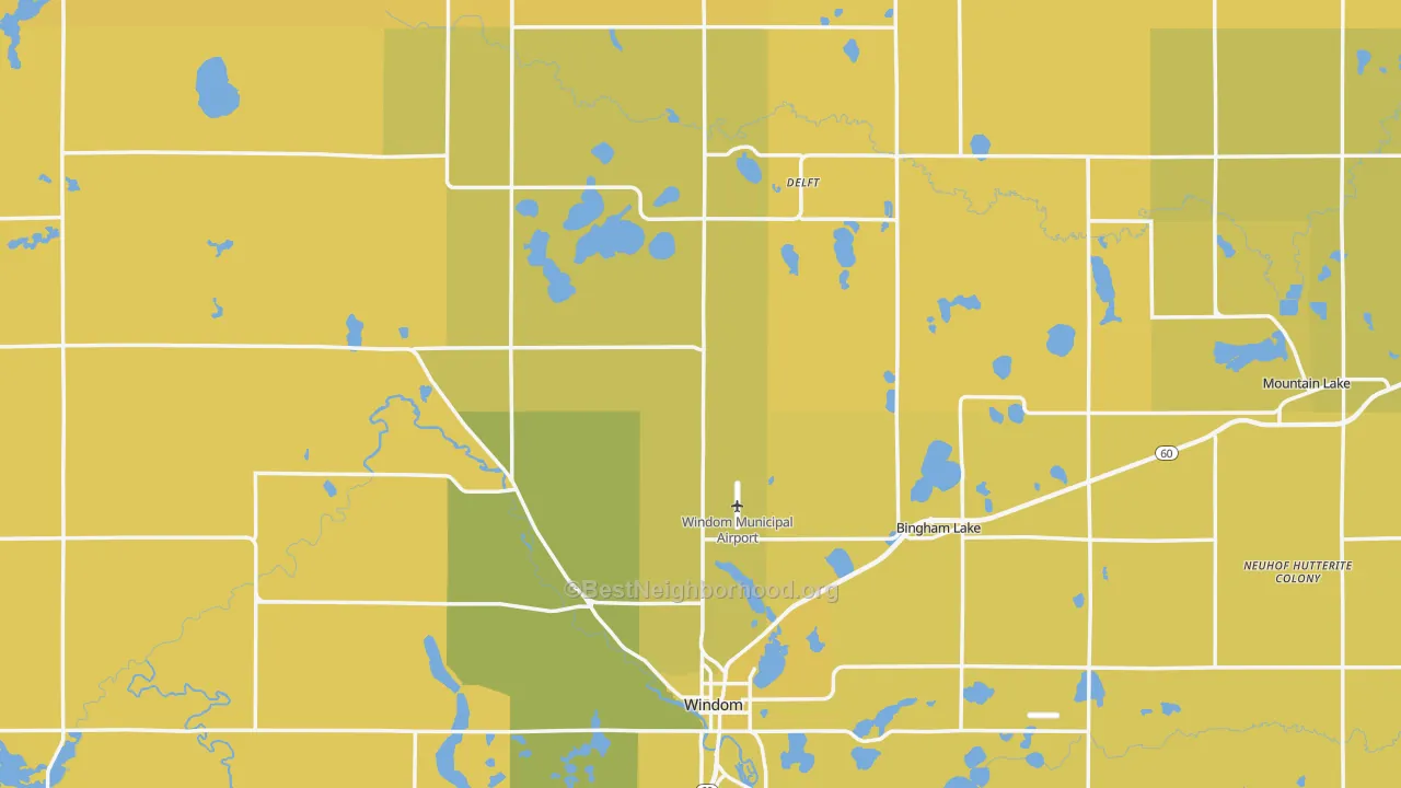 Map of the best neighborhoods in the Cottonwood County area, with better matches in green and worse matches in red
