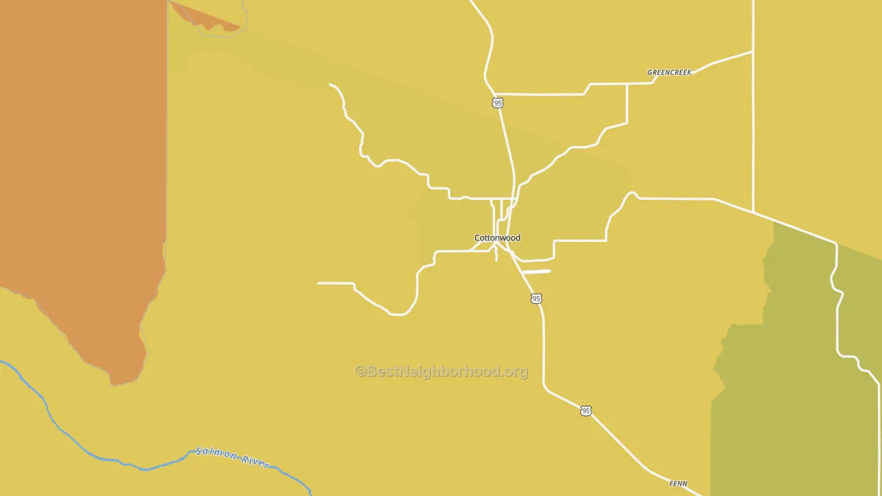 Map of the best neighborhoods in the Cottonwood area, with better matches in green and worse matches in red