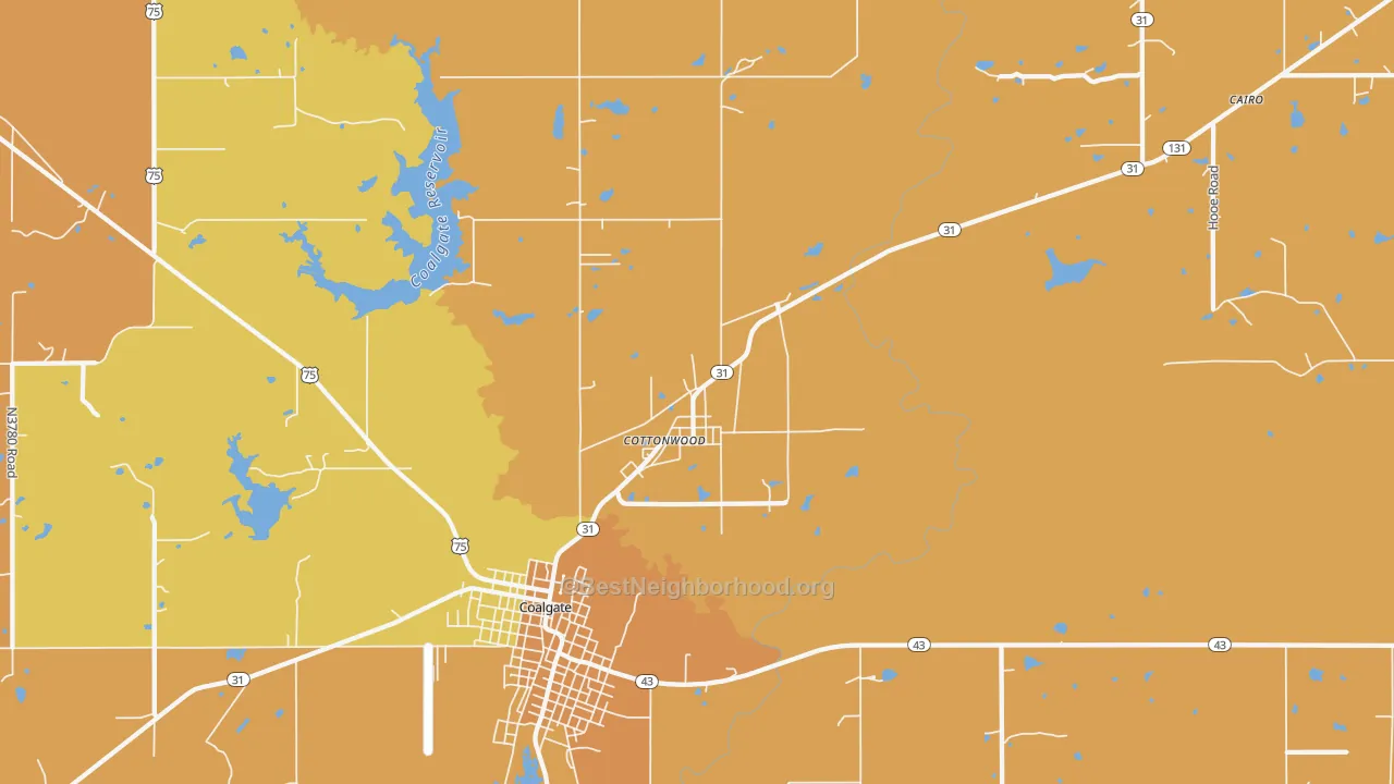 Map of the best neighborhoods in the Cottonwood area, with better matches in green and worse matches in red