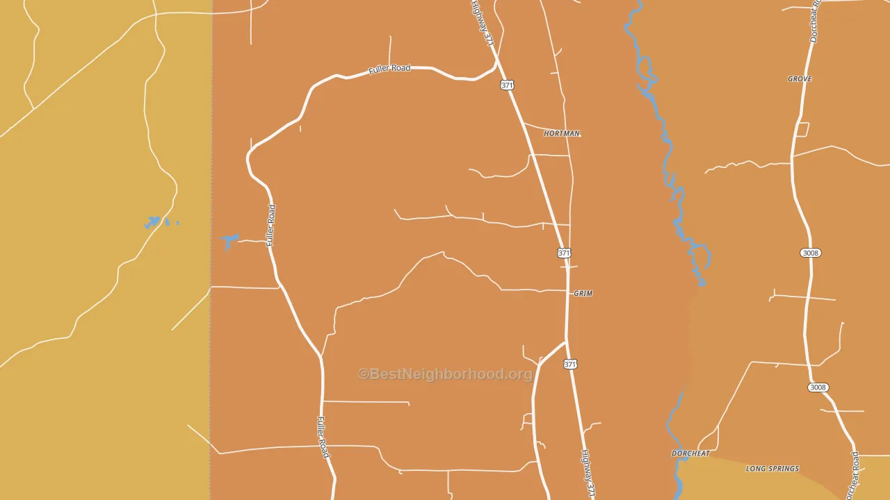 Map of the best neighborhoods in the Couchwood area, with better matches in green and worse matches in red