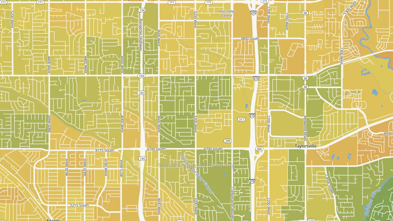 Map of the best neighborhoods in the Country Squire Estates, West Valley City area, with better matches in green and worse matches in red