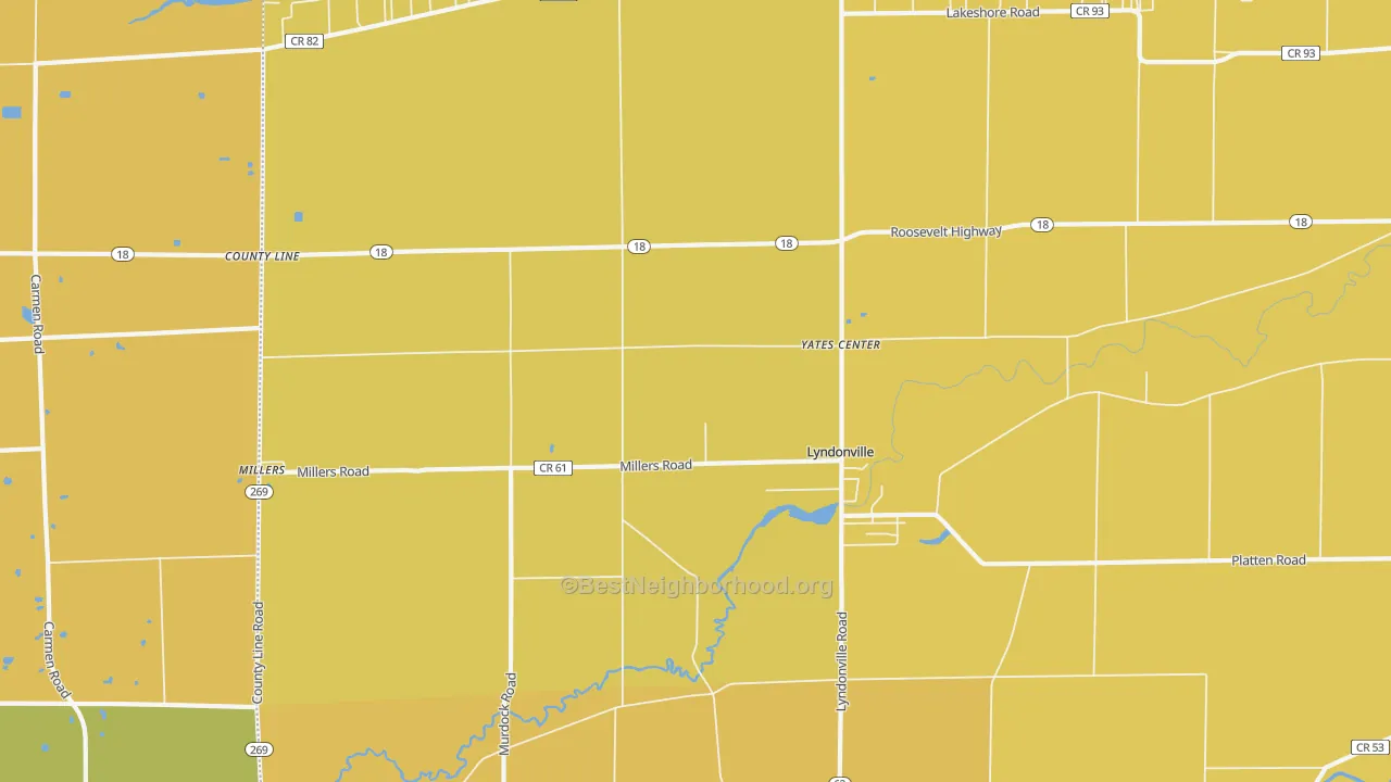 Map of the best neighborhoods in the County Line area, with better matches in green and worse matches in red