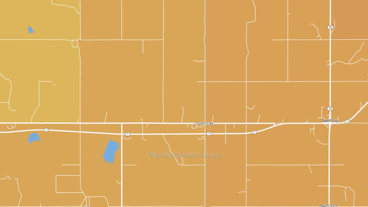 Map of the best neighborhoods in the Countyline area, with better matches in green and worse matches in red