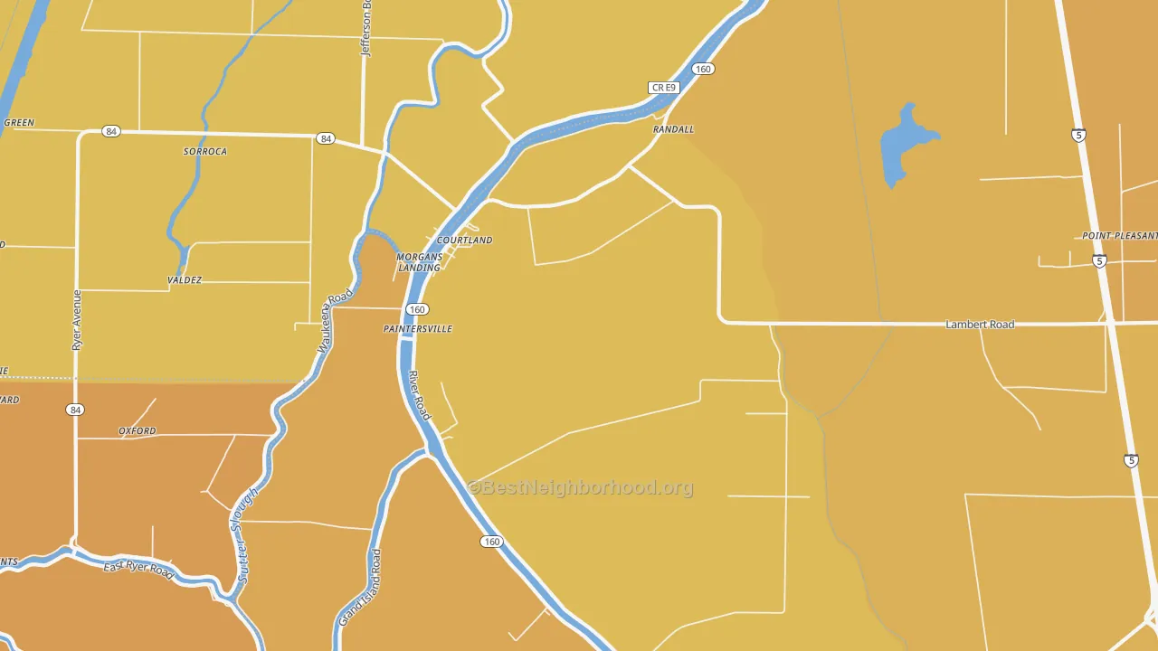 Map of the best neighborhoods in the Courtland area, with better matches in green and worse matches in red
