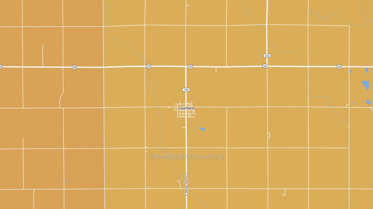 Map of the best neighborhoods in the Courtland area, with better matches in green and worse matches in red