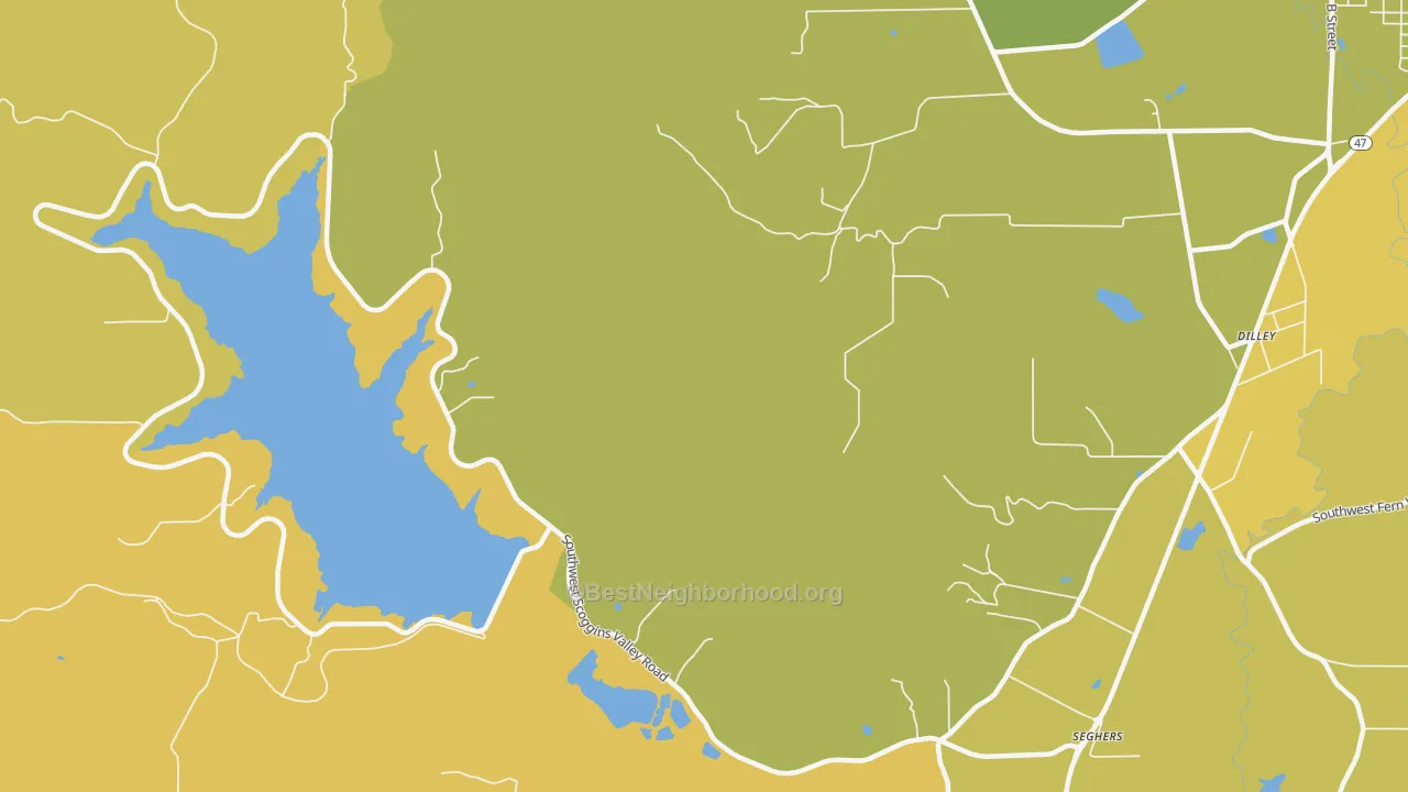 Map of the best neighborhoods in the Cove Orchard area, with better matches in green and worse matches in red