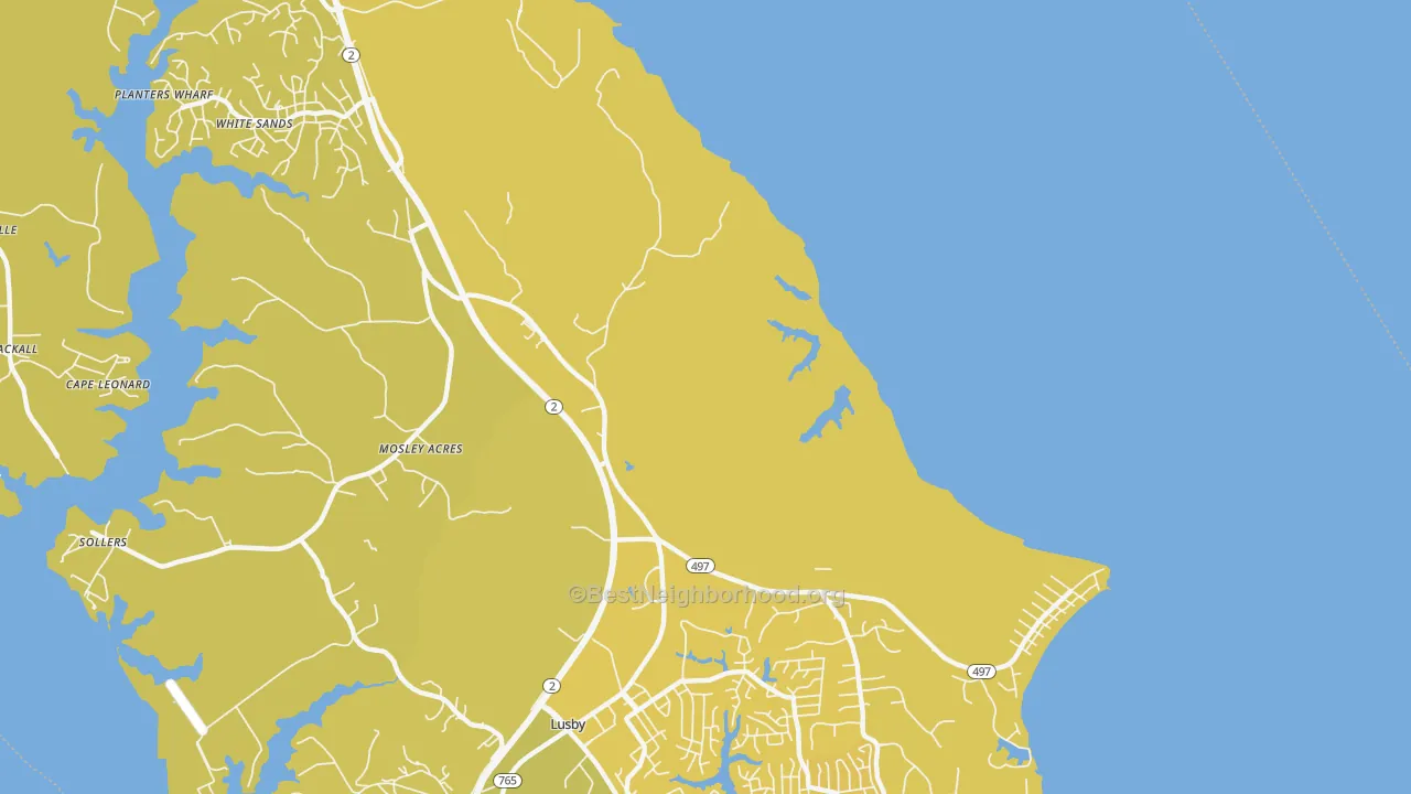 Map of the best neighborhoods in the Cove Point area, with better matches in green and worse matches in red