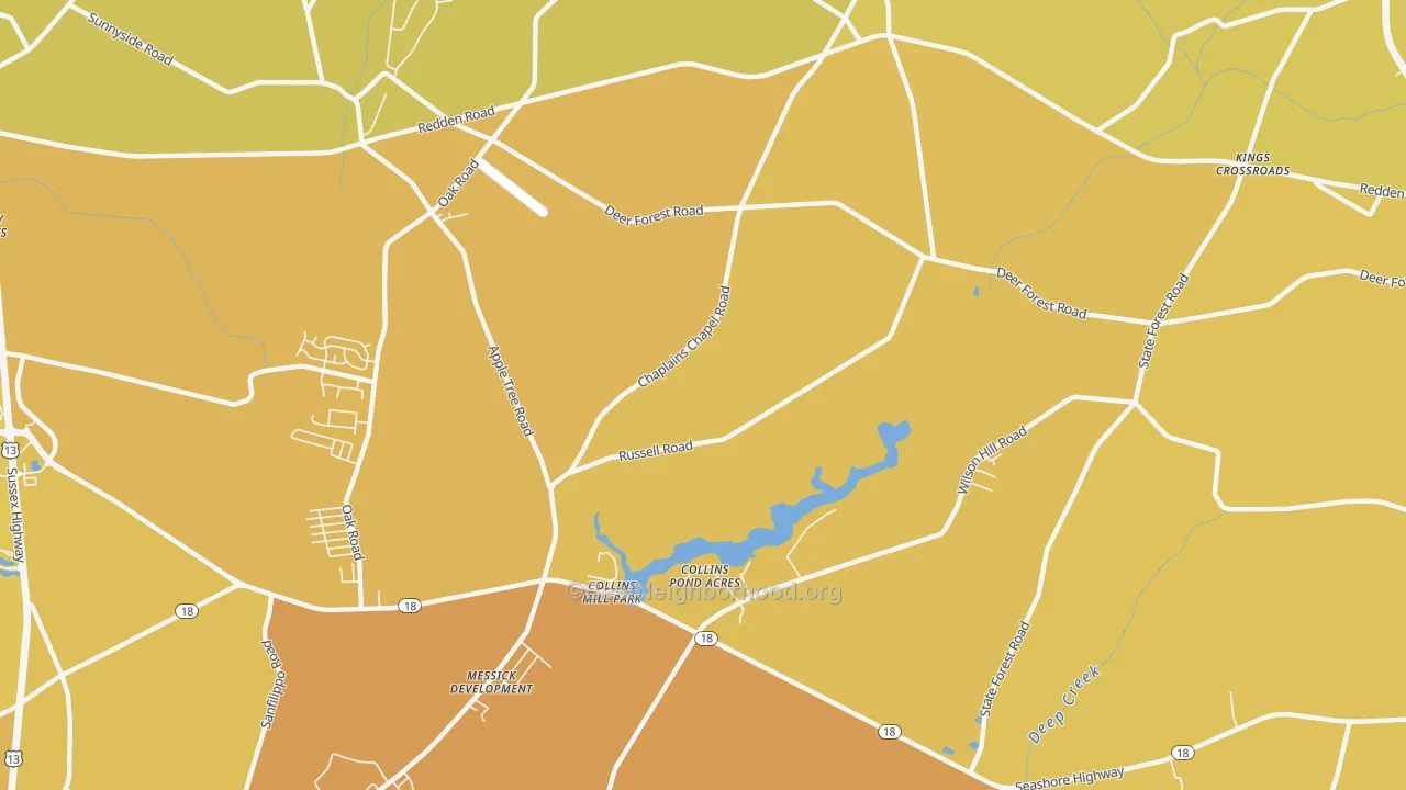Map of the best neighborhoods in the Coverdale Crossroads area, with better matches in green and worse matches in red