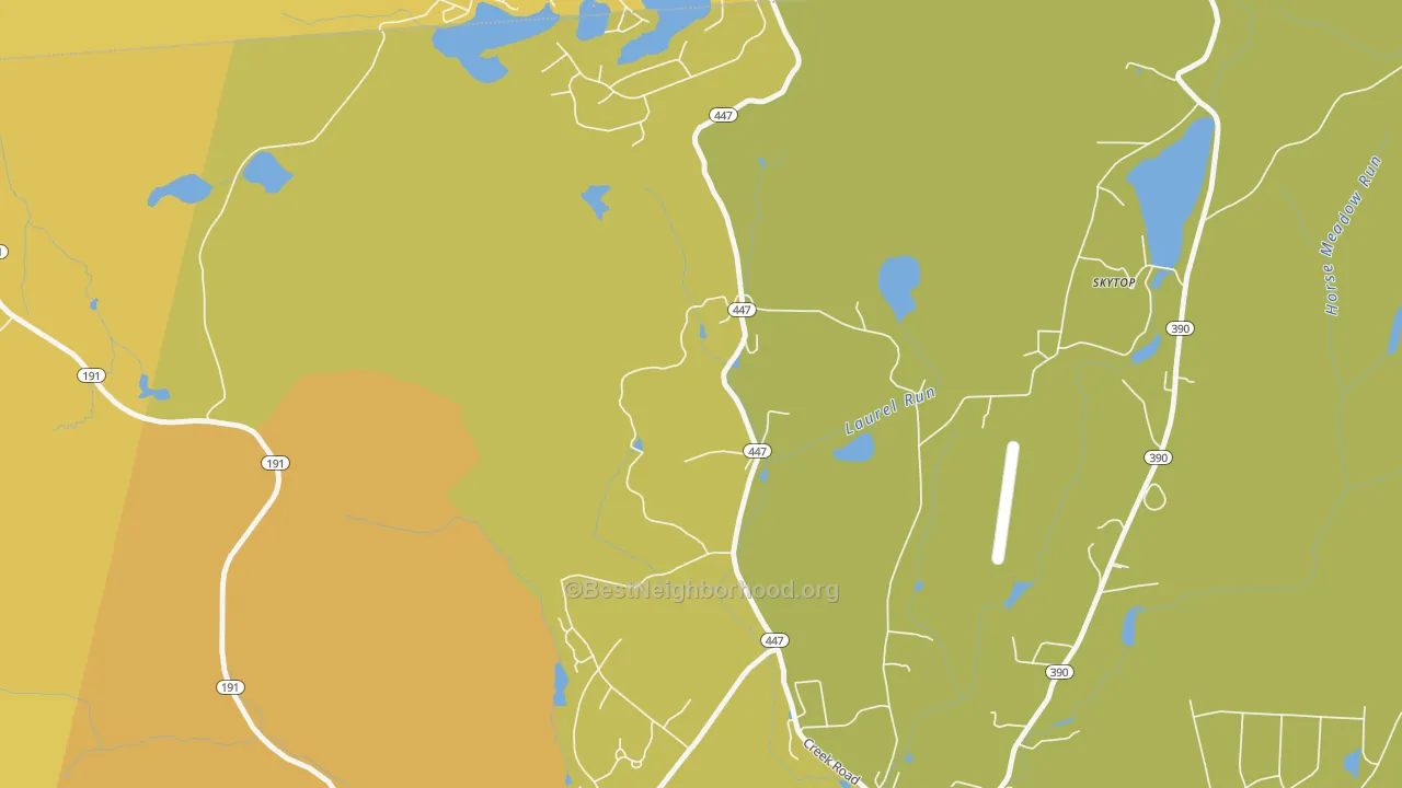 Map of the best neighborhoods in the Coveville area, with better matches in green and worse matches in red