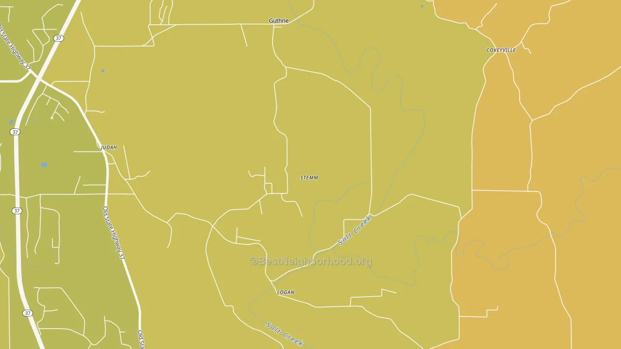 Map of the best neighborhoods in the Coveyville area, with better matches in green and worse matches in red
