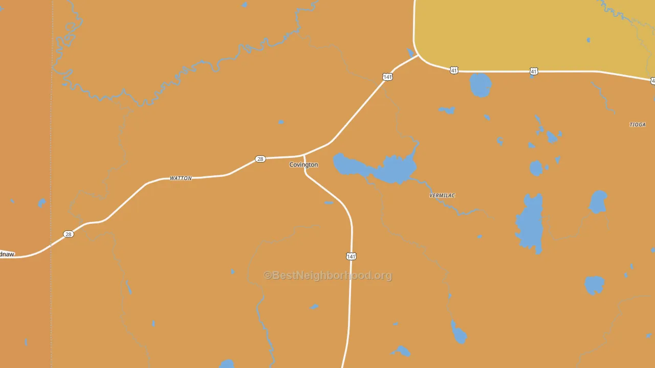 Map of the best neighborhoods in the Covington area, with better matches in green and worse matches in red