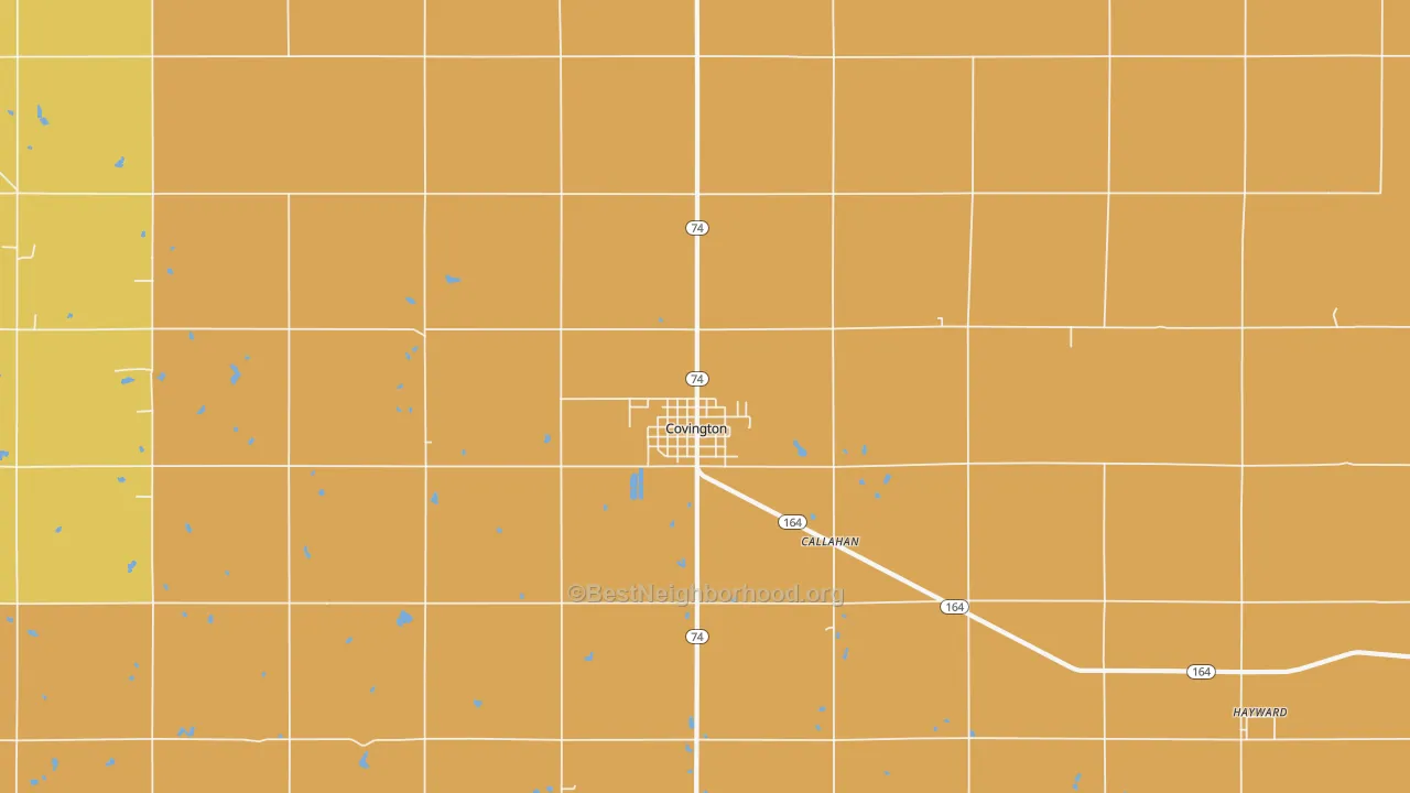 Map of the best neighborhoods in the Covington area, with better matches in green and worse matches in red