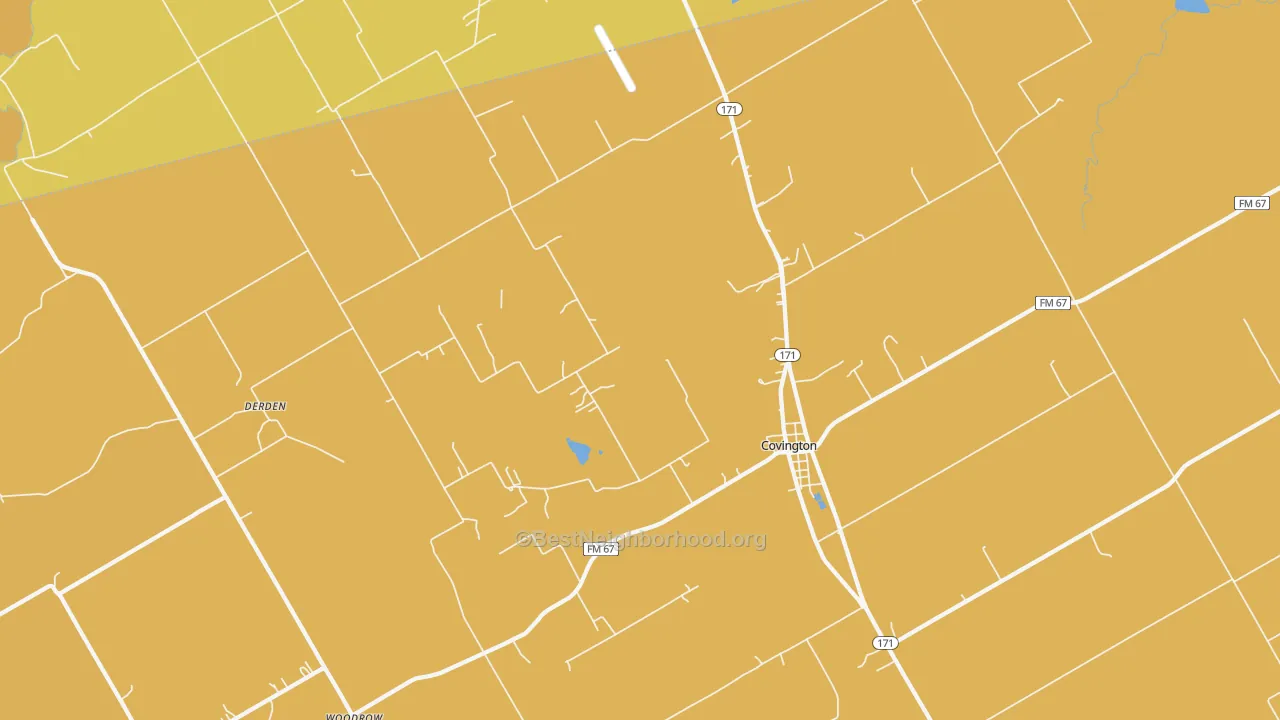 Map of the best neighborhoods in the Covington area, with better matches in green and worse matches in red