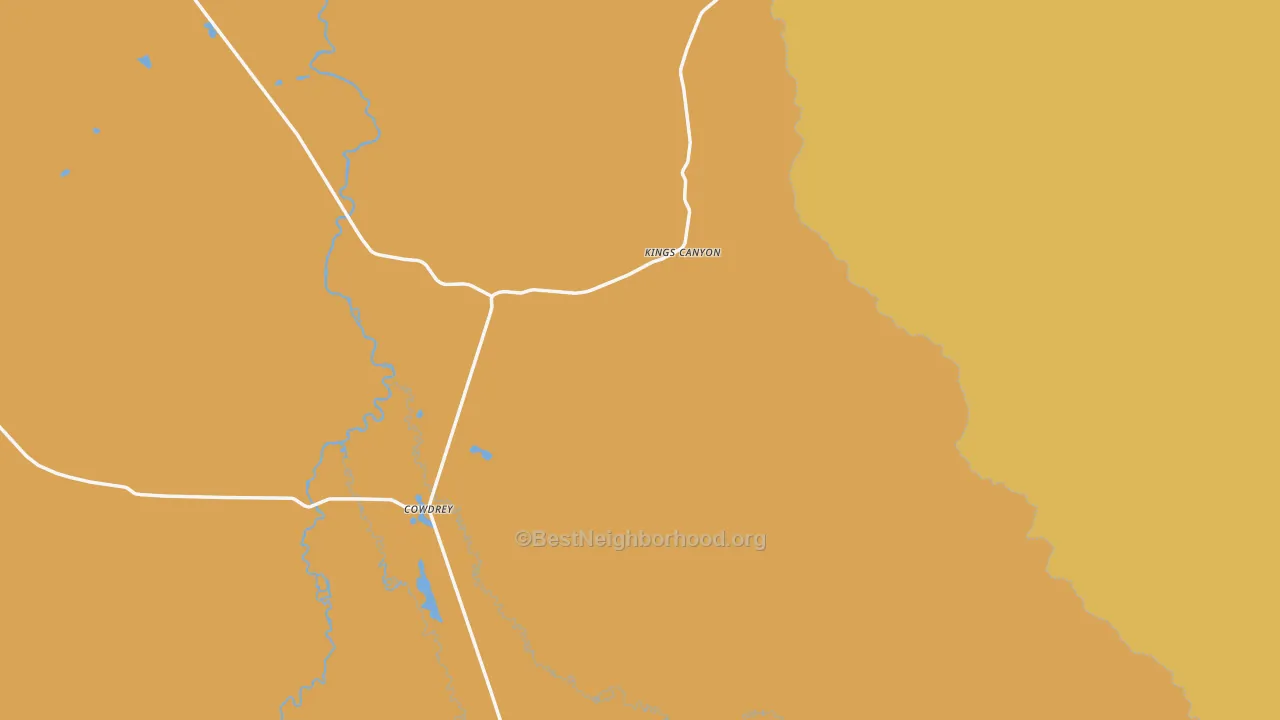 Map of the best neighborhoods in the Cowdrey area, with better matches in green and worse matches in red
