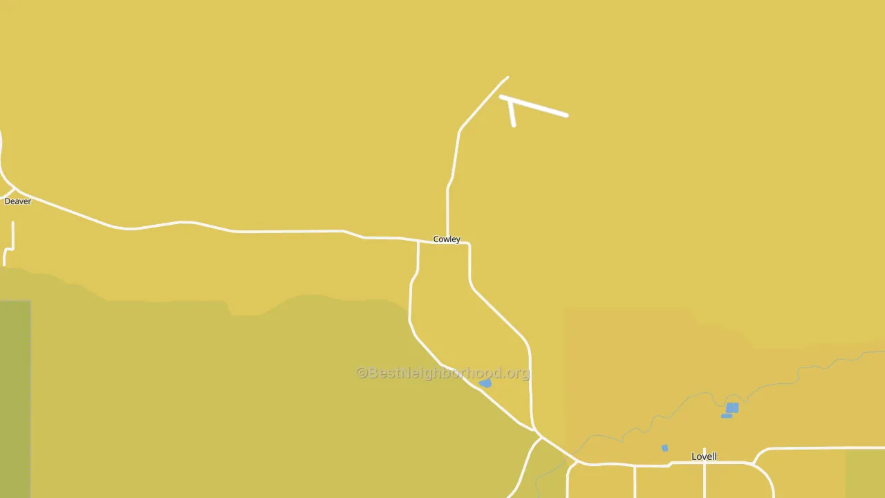 Map of the best neighborhoods in the Cowley area, with better matches in green and worse matches in red