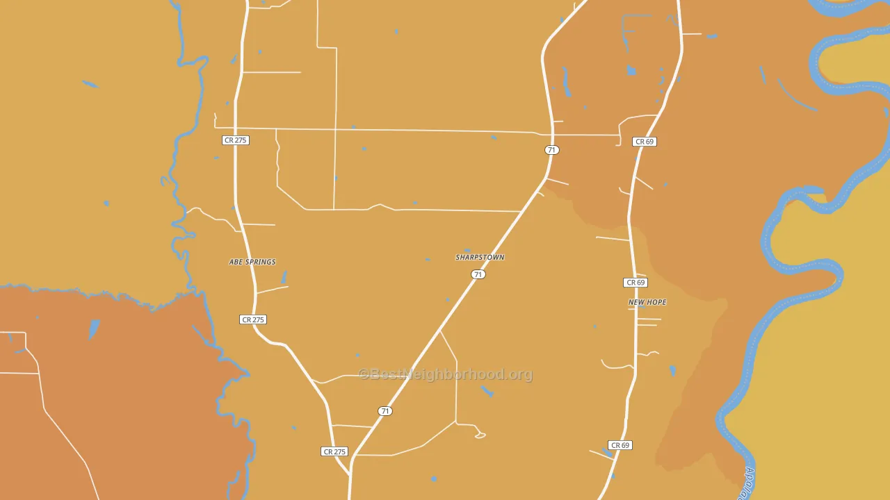 Map of the best neighborhoods in the Cox area, with better matches in green and worse matches in red