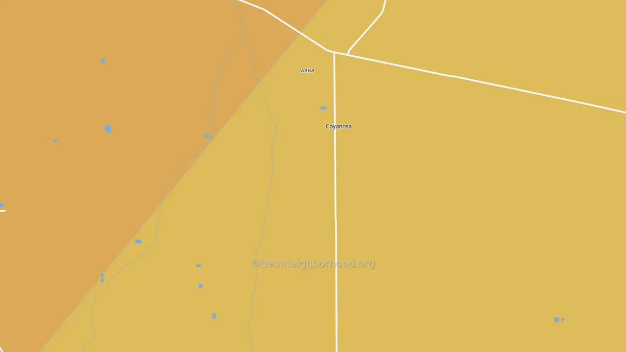 Map of the best neighborhoods in the Coyanosa area, with better matches in green and worse matches in red