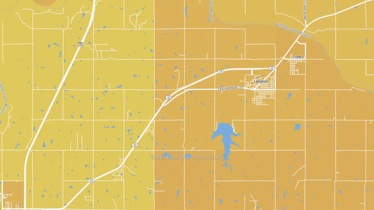 Map of the best neighborhoods in the Coyle area, with better matches in green and worse matches in red