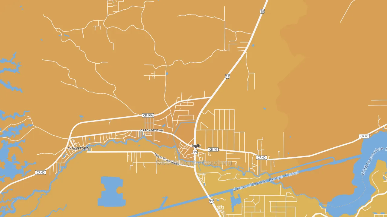 Map of the best neighborhoods in the Crackertown area, with better matches in green and worse matches in red