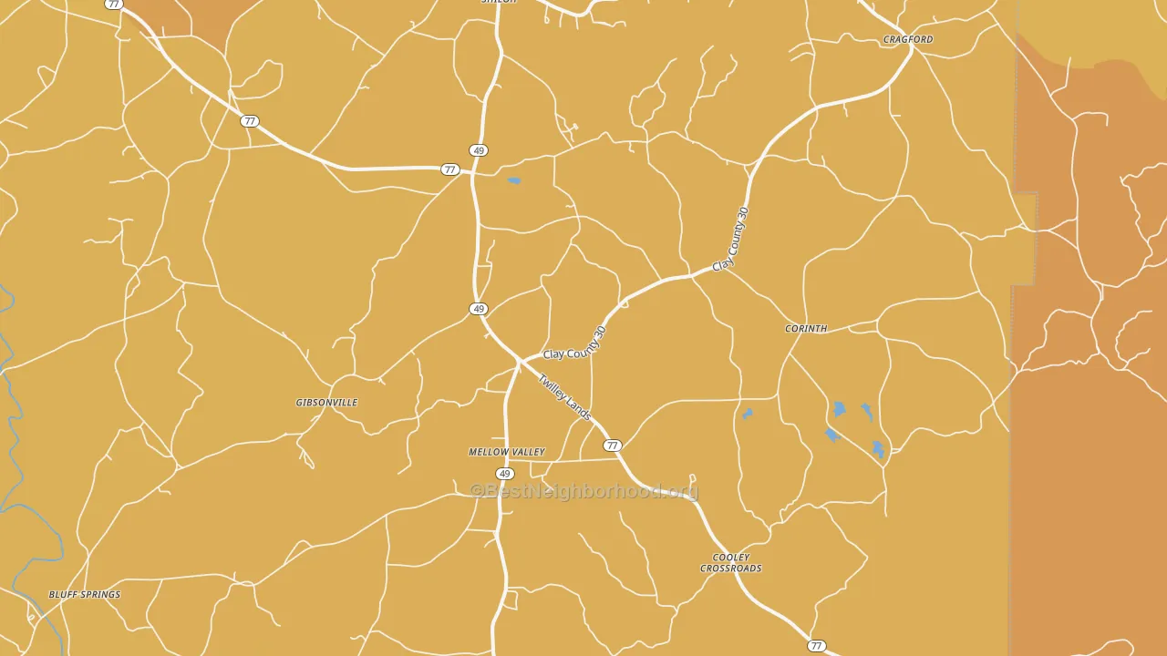 Map of the best neighborhoods in the Cragford area, with better matches in green and worse matches in red