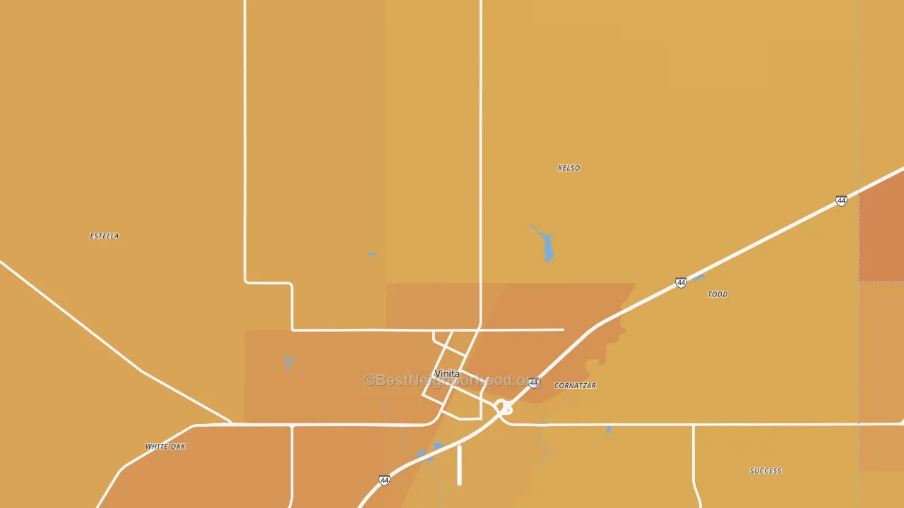 Map of the best neighborhoods in the Craig County area, with better matches in green and worse matches in red