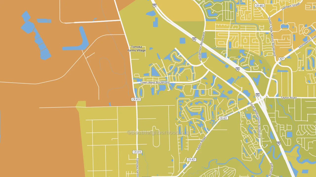 Map of the best neighborhoods in the Craig Farms, Port Orange area, with better matches in green and worse matches in red