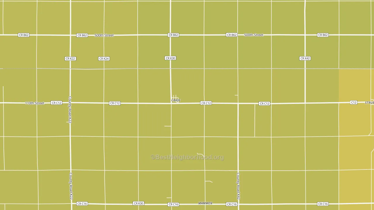 Map of the best neighborhoods in the Craig area, with better matches in green and worse matches in red