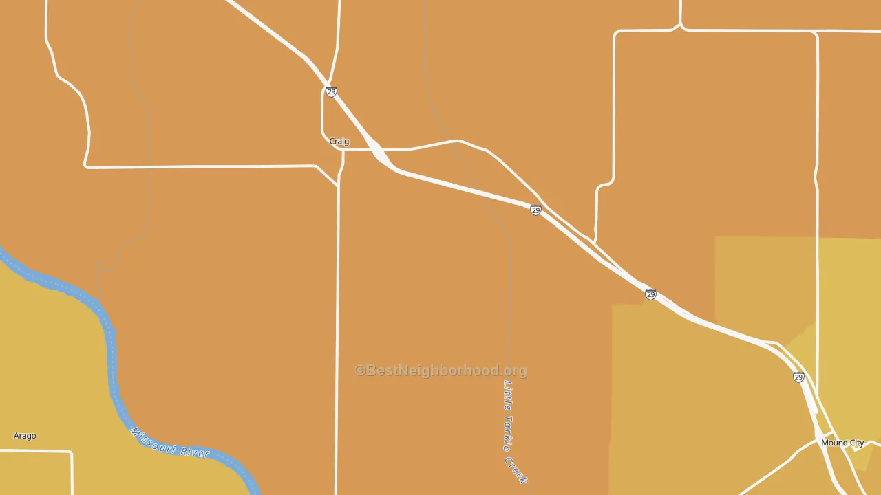 Map of the best neighborhoods in the Craig area, with better matches in green and worse matches in red