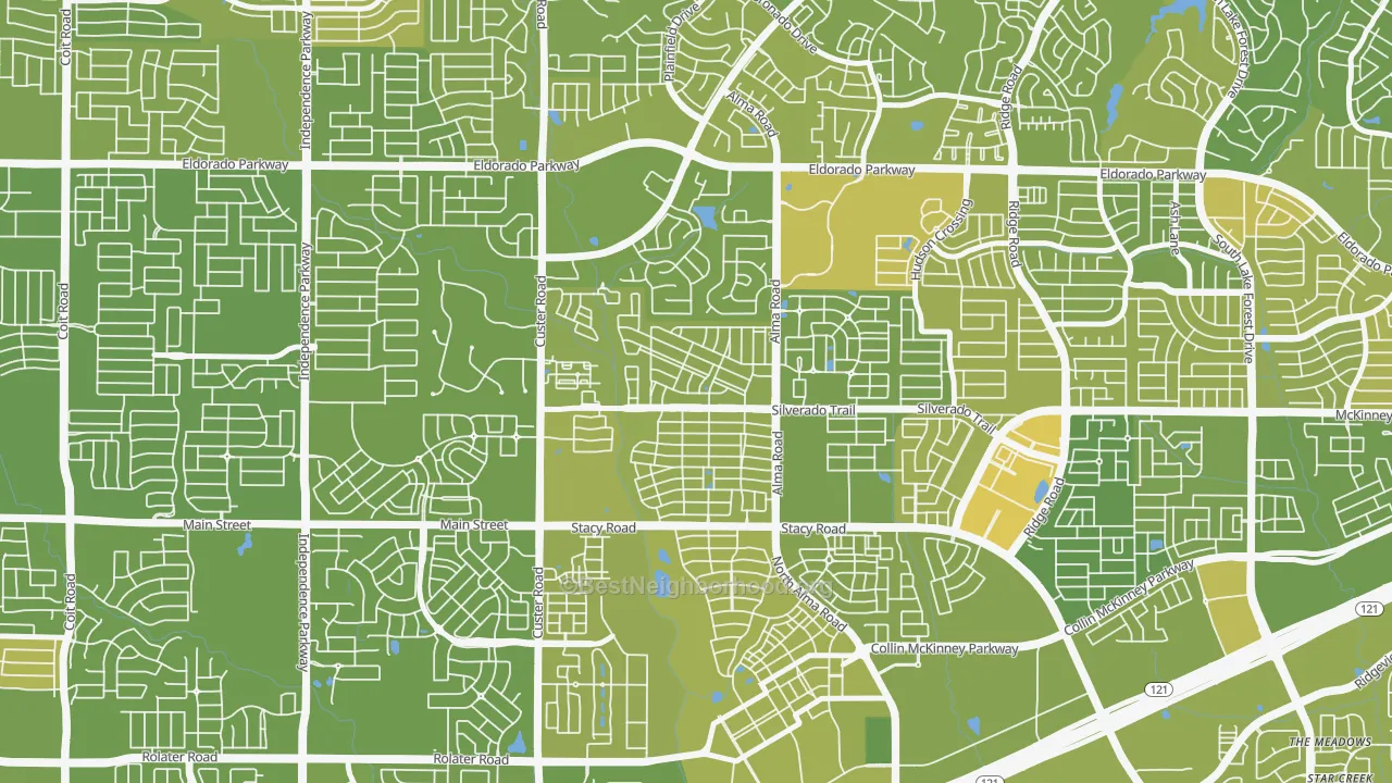 Map of the best neighborhoods in the Craig Ranch North, McKinney area, with better matches in green and worse matches in red