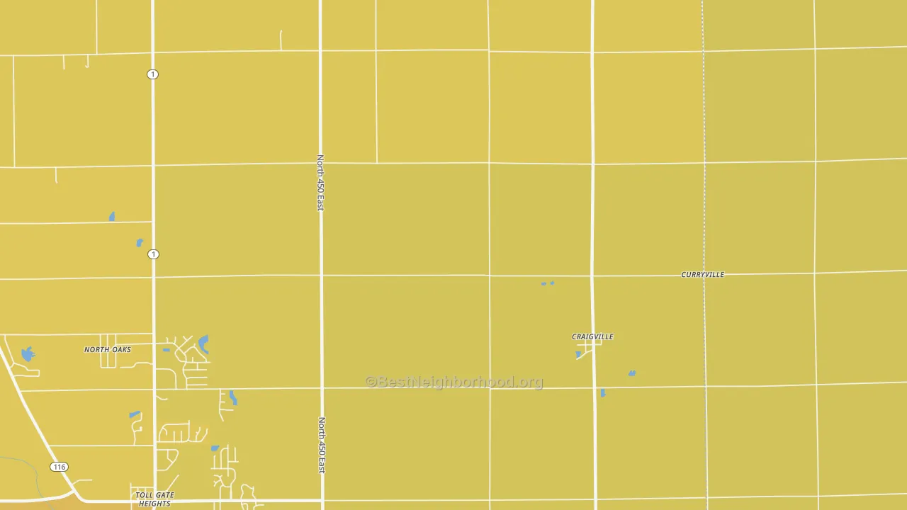 Map of the best neighborhoods in the Craigville area, with better matches in green and worse matches in red