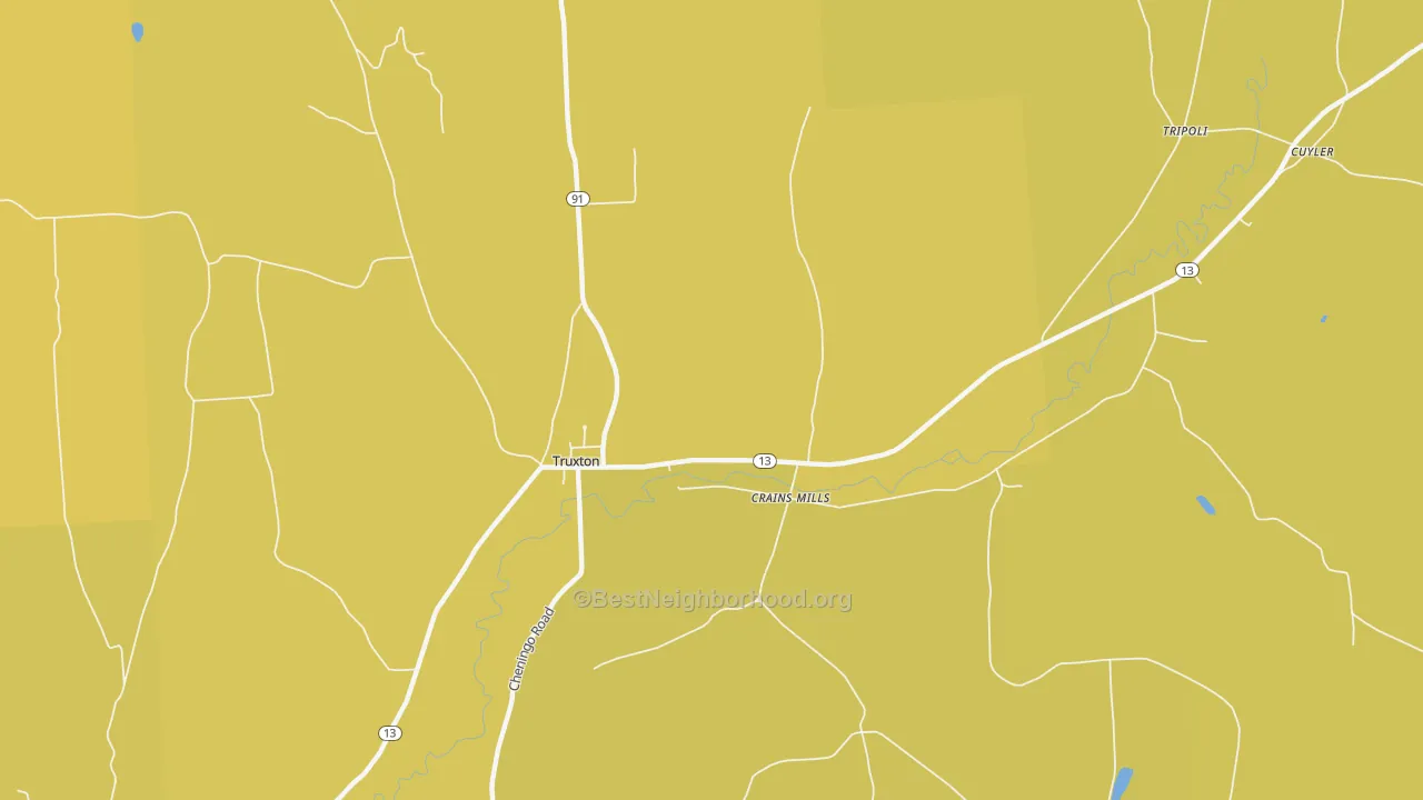 Map of the best neighborhoods in the Crains Mills area, with better matches in green and worse matches in red