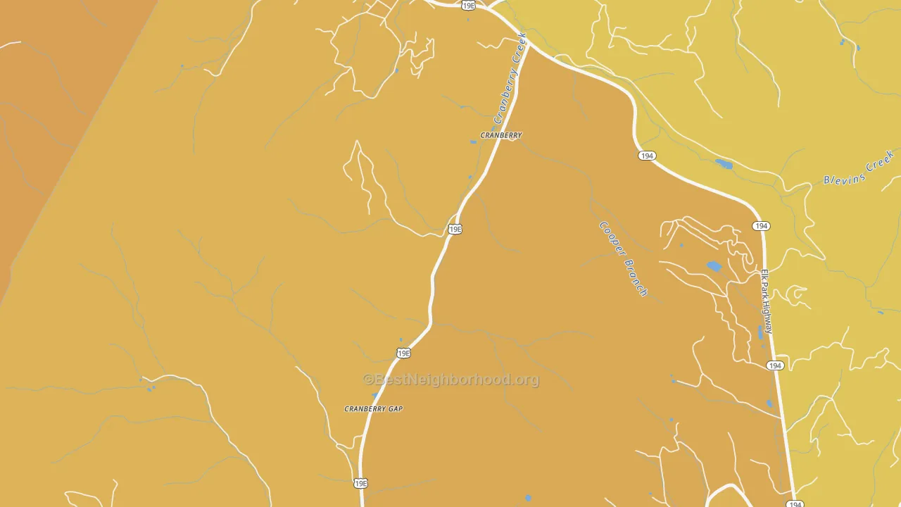 Map of the best neighborhoods in the Cranberry area, with better matches in green and worse matches in red