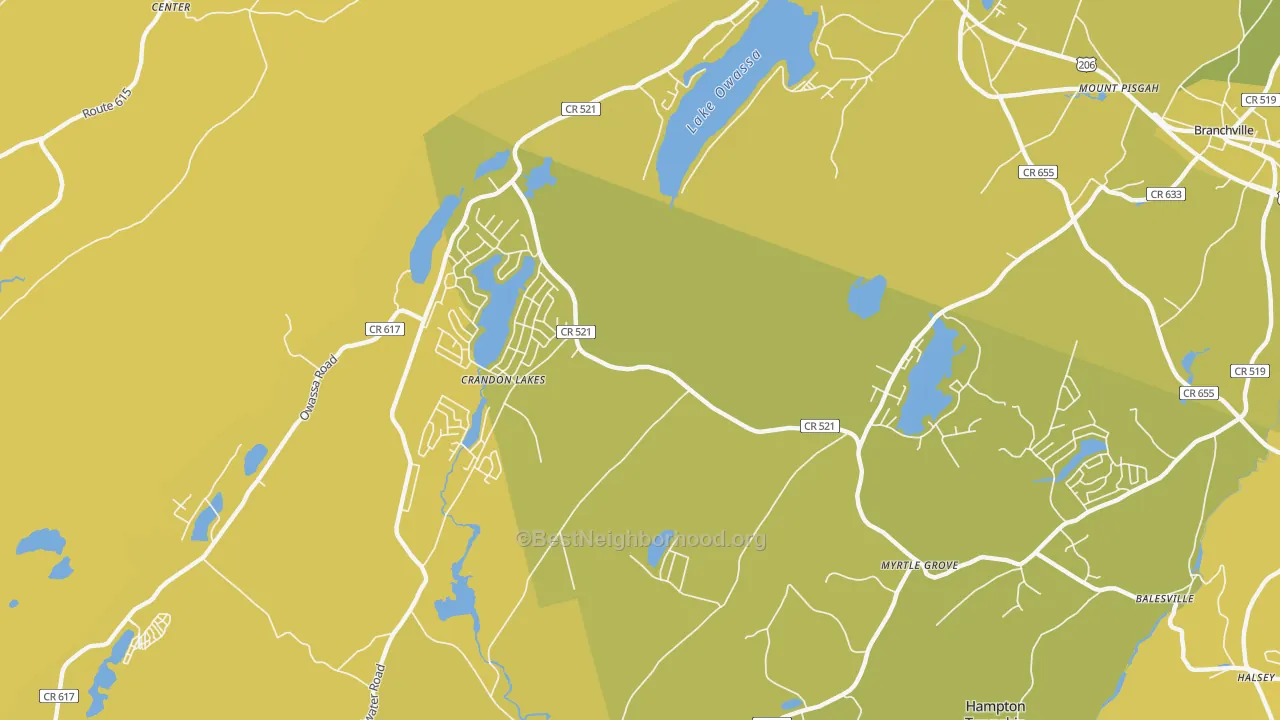 Map of the best neighborhoods in the Crandon Lakes area, with better matches in green and worse matches in red