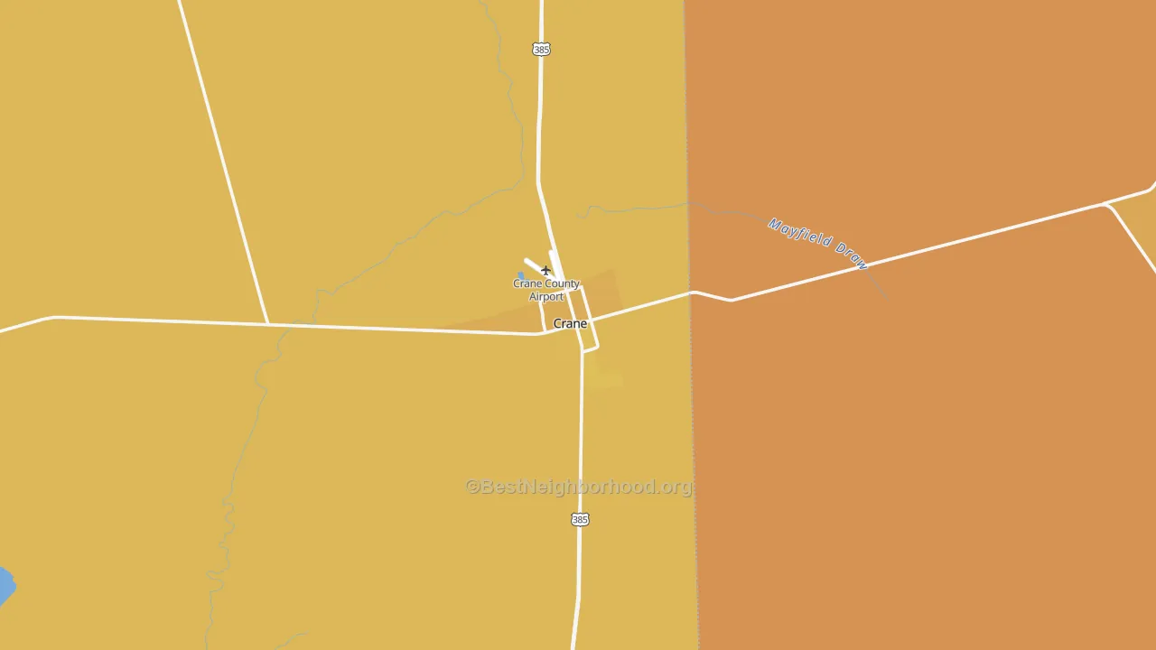 Map of the best neighborhoods in the Crane area, with better matches in green and worse matches in red