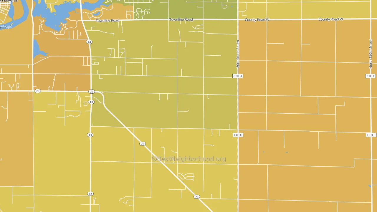 Map of the best neighborhoods in the Cranmoor area, with better matches in green and worse matches in red