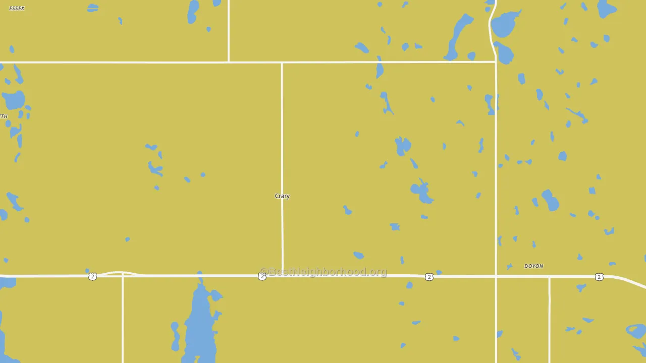 Map of the best neighborhoods in the Crary area, with better matches in green and worse matches in red