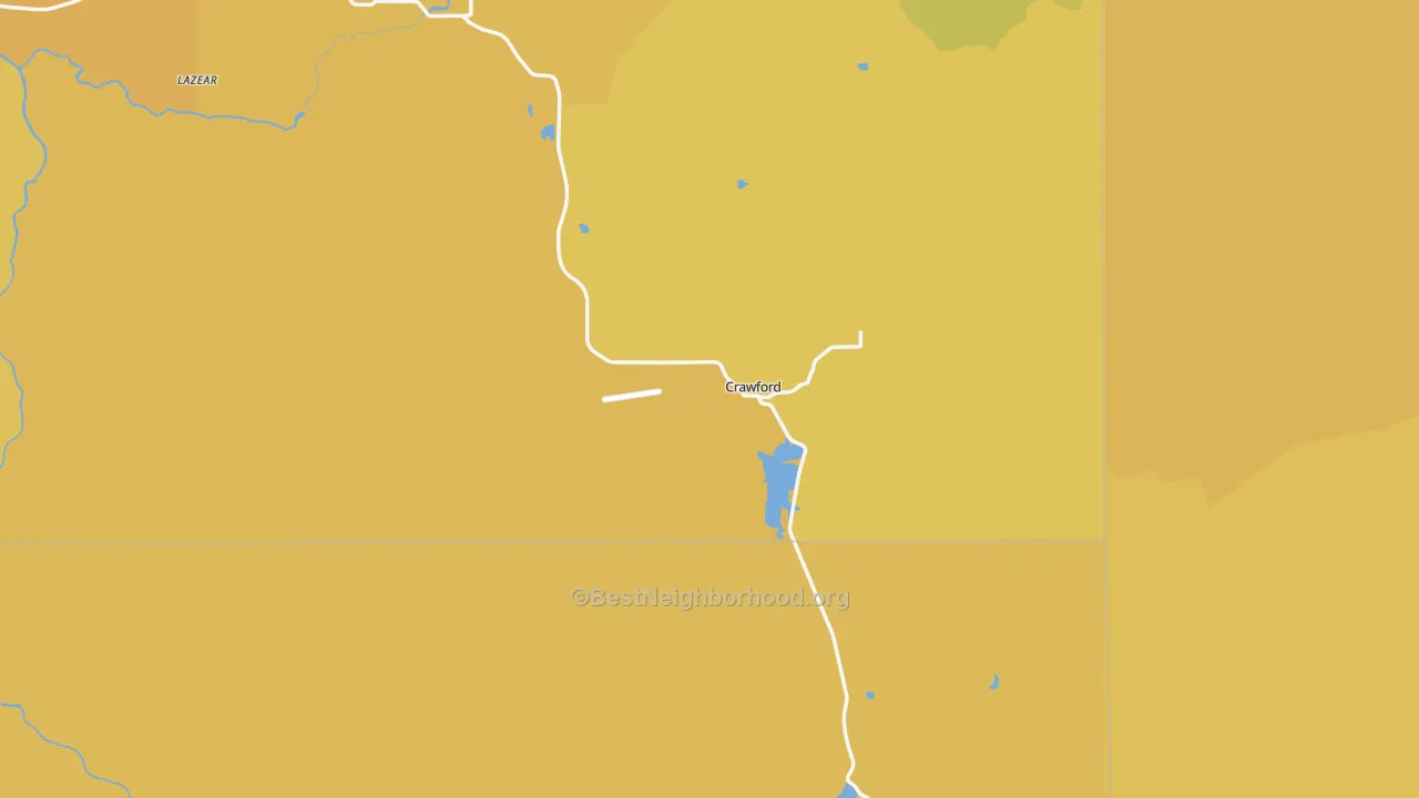 Map of the best neighborhoods in the Crawford area, with better matches in green and worse matches in red