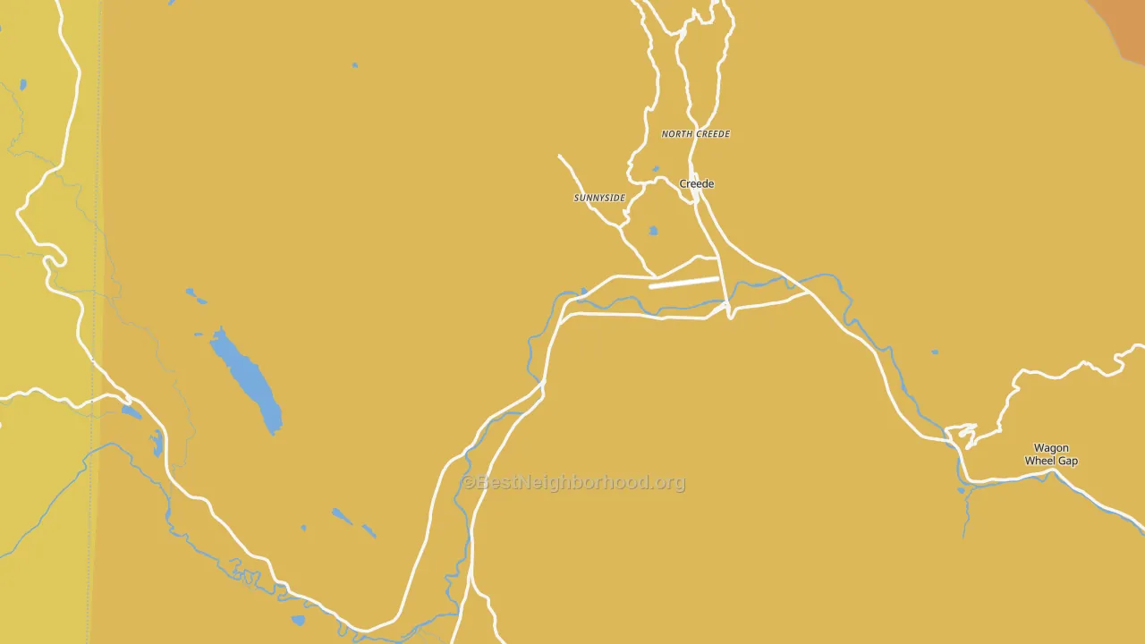 Map of the best neighborhoods in the Creede area, with better matches in green and worse matches in red