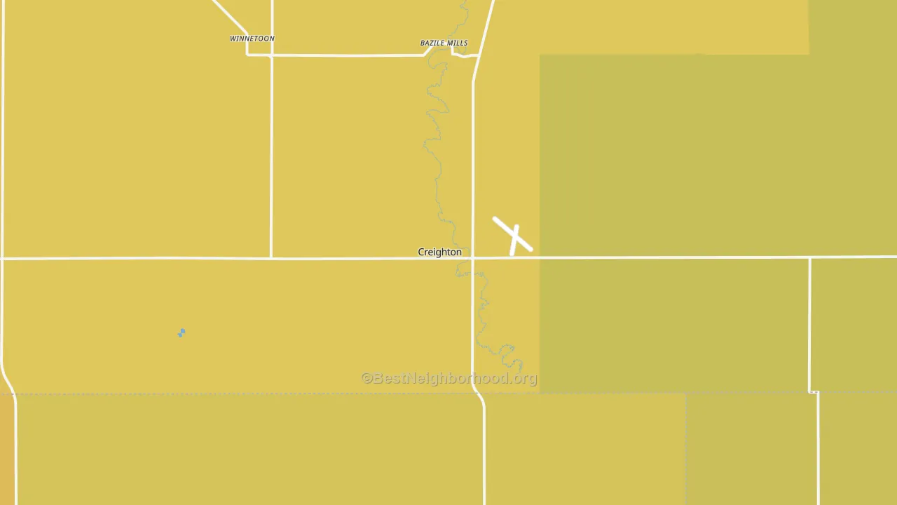 Map of the best neighborhoods in the Creighton area, with better matches in green and worse matches in red