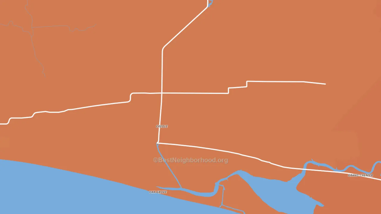 Map of the best neighborhoods in the Creole area, with better matches in green and worse matches in red