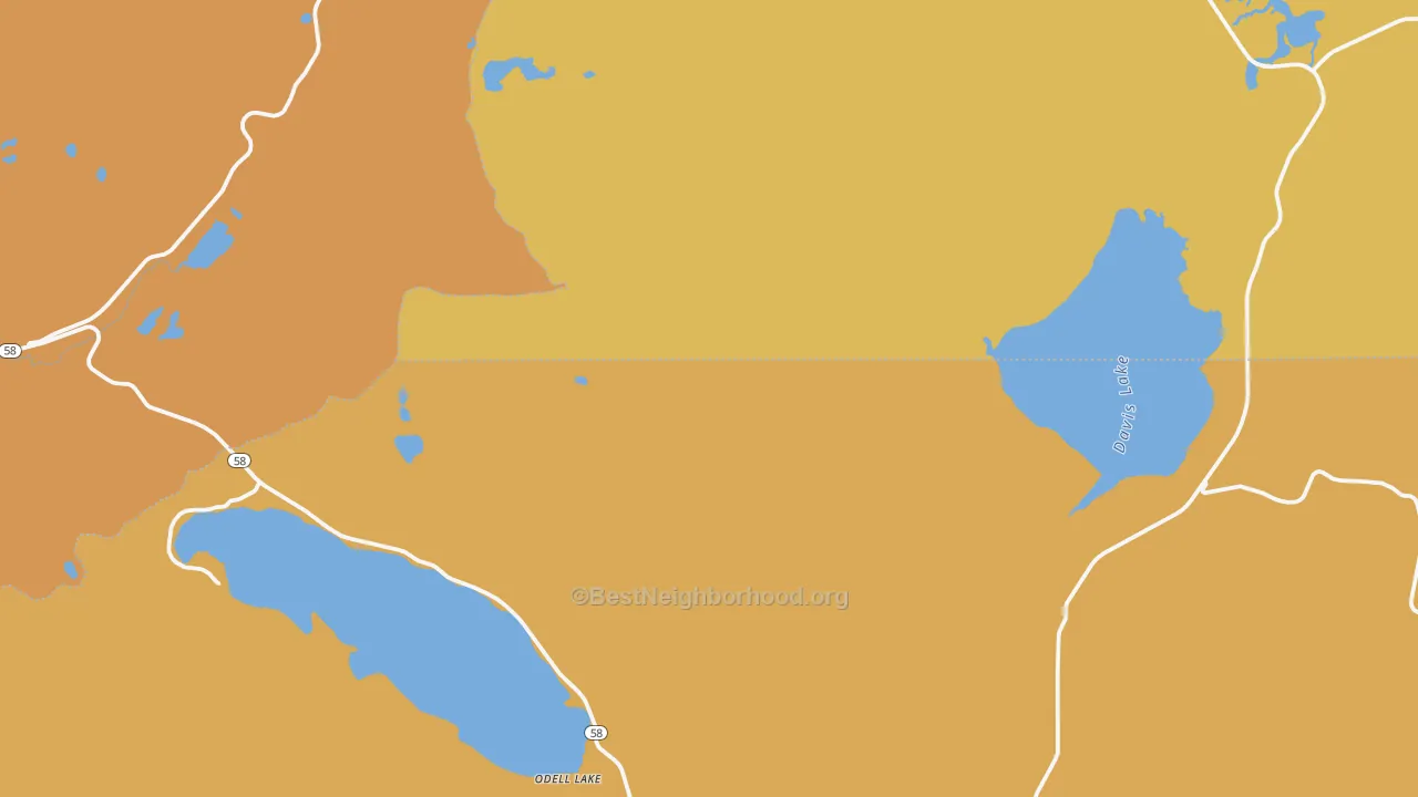 Map of the best neighborhoods in the Crescent Lake Junction area, with better matches in green and worse matches in red