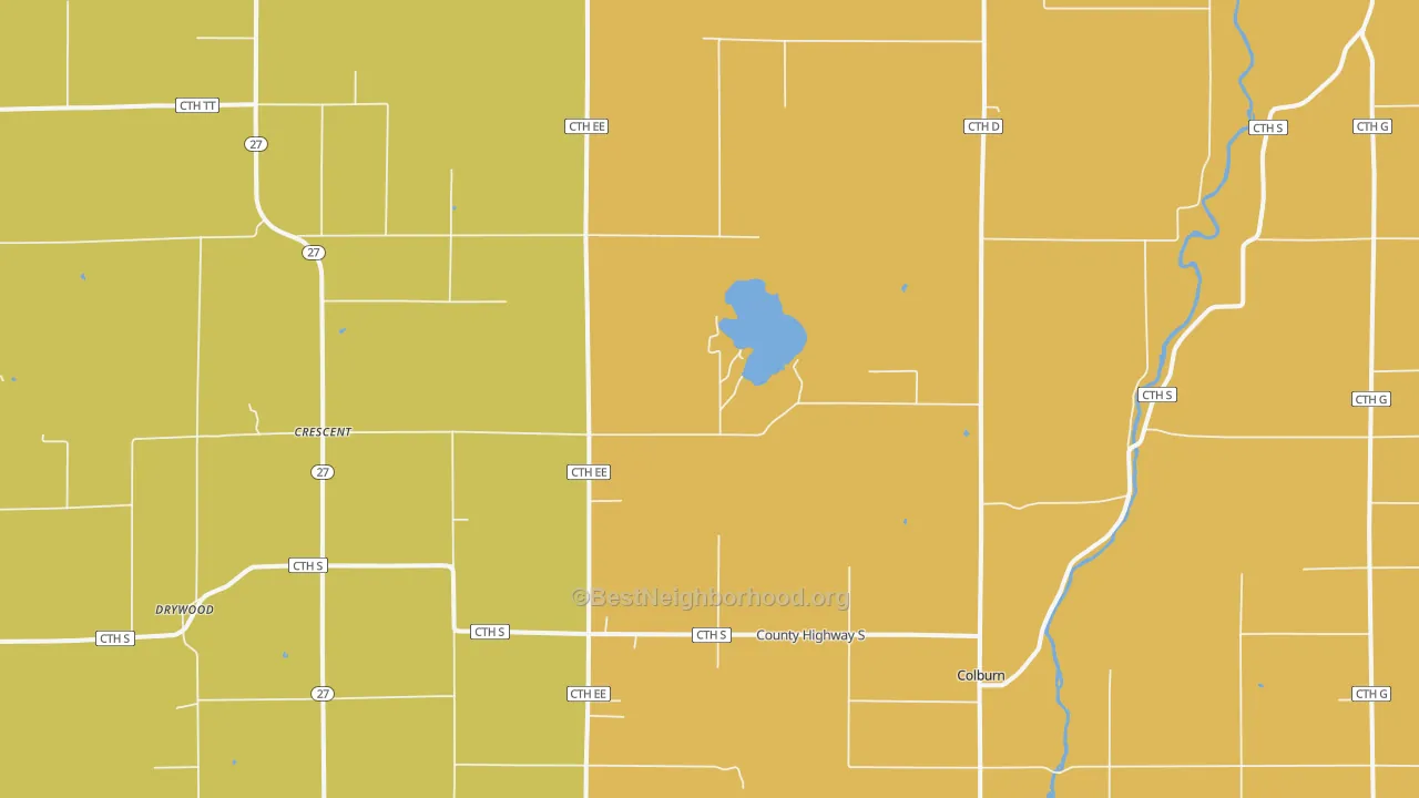 Map of the best neighborhoods in the Crescent area, with better matches in green and worse matches in red