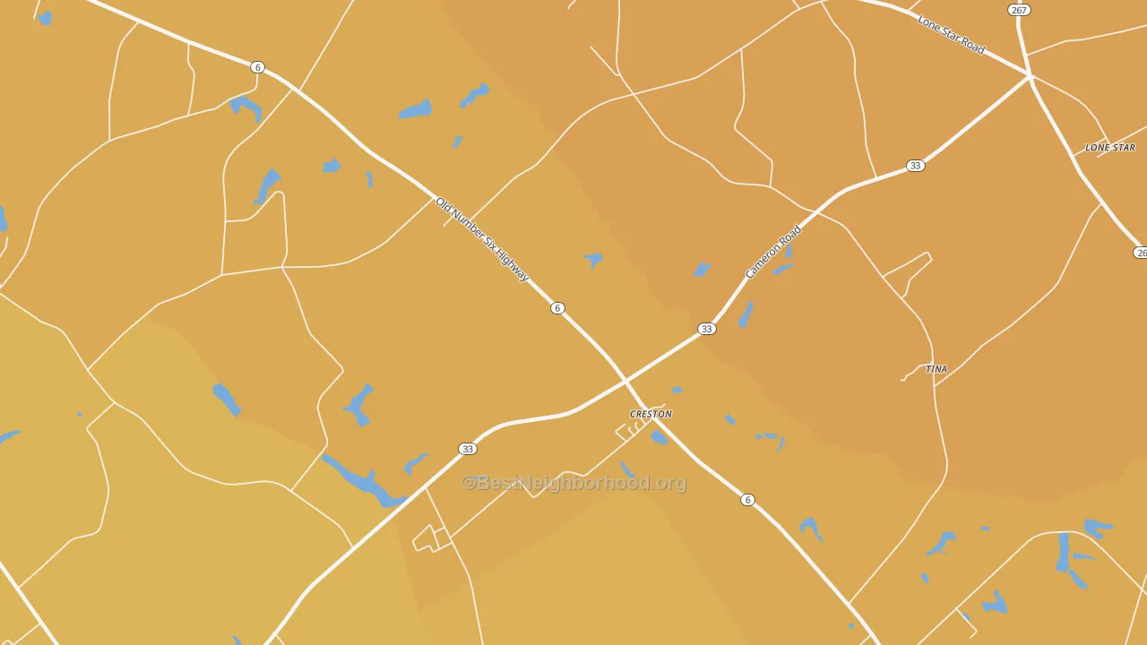 Map of the best neighborhoods in the Creston area, with better matches in green and worse matches in red