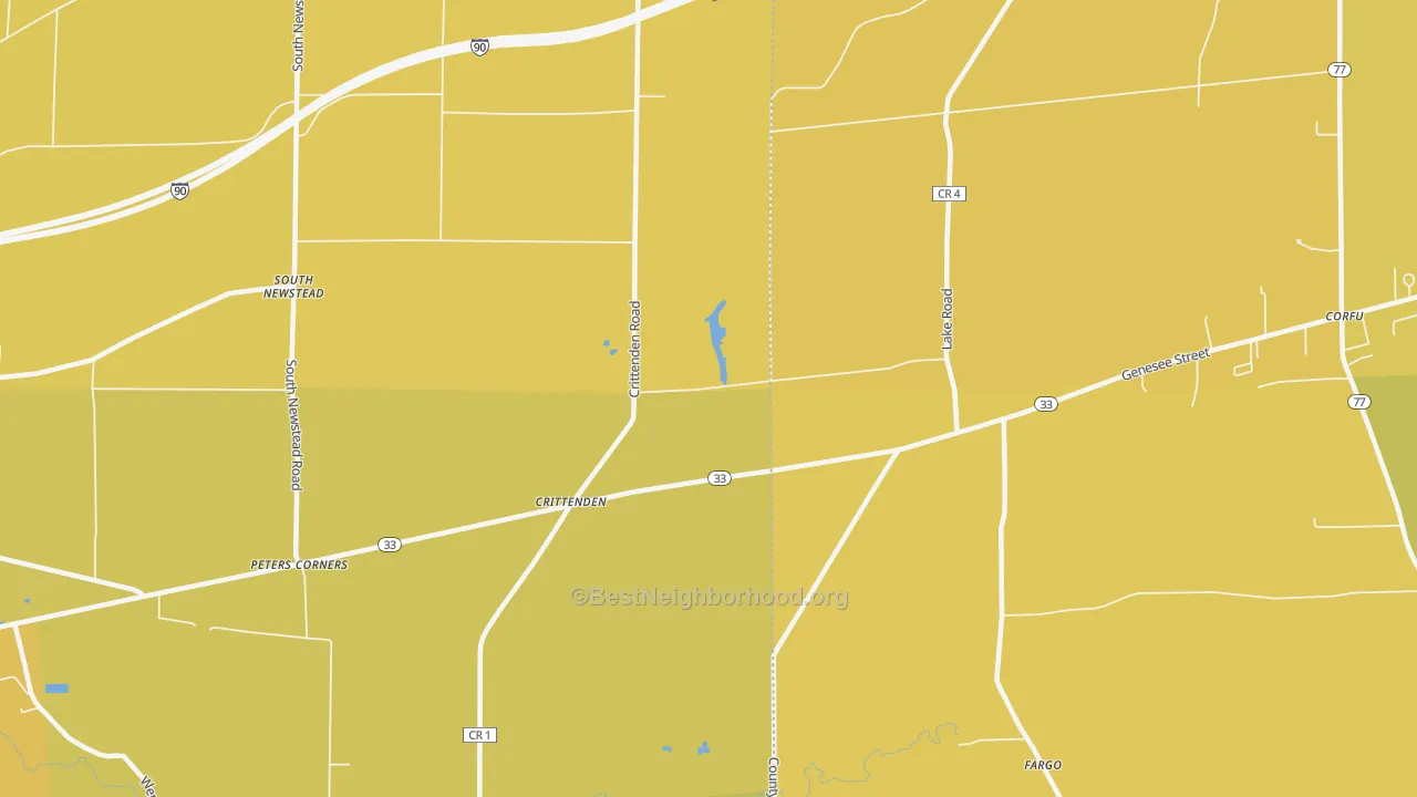 Map of the best neighborhoods in the Crittenden area, with better matches in green and worse matches in red