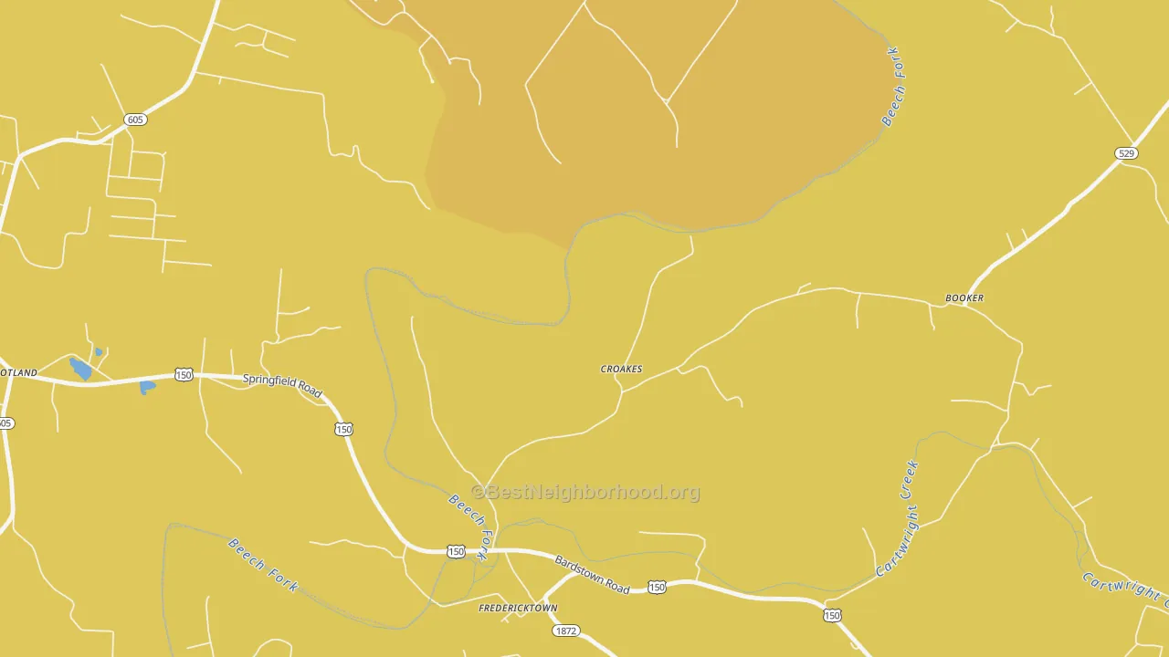 Map of the best neighborhoods in the Croakes area, with better matches in green and worse matches in red