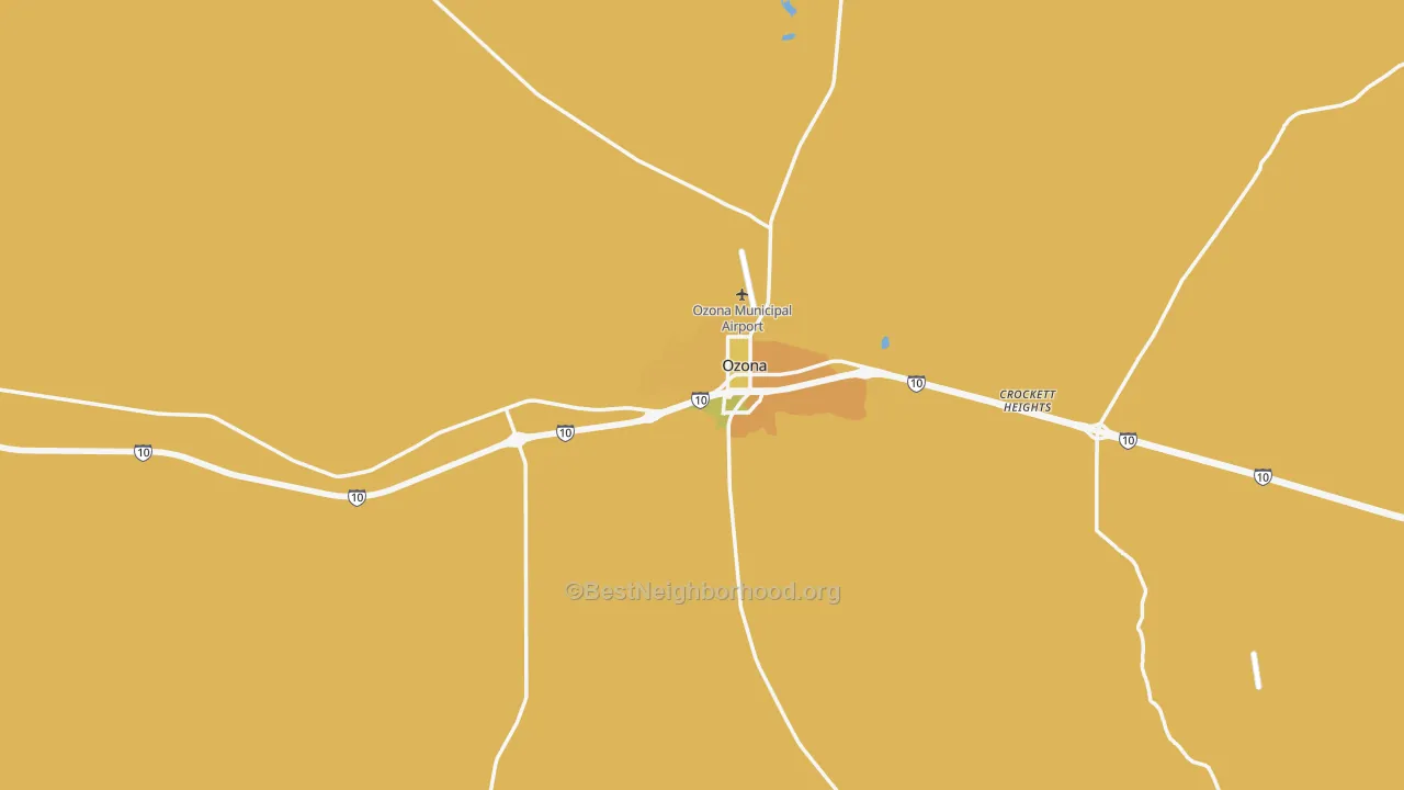 Map of the best neighborhoods in the Crockett County area, with better matches in green and worse matches in red
