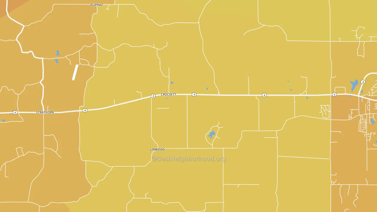 Map of the best neighborhoods in the Crockett area, with better matches in green and worse matches in red