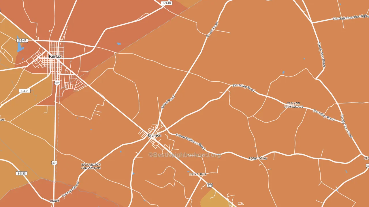 Map of the best neighborhoods in the Crocketville area, with better matches in green and worse matches in red