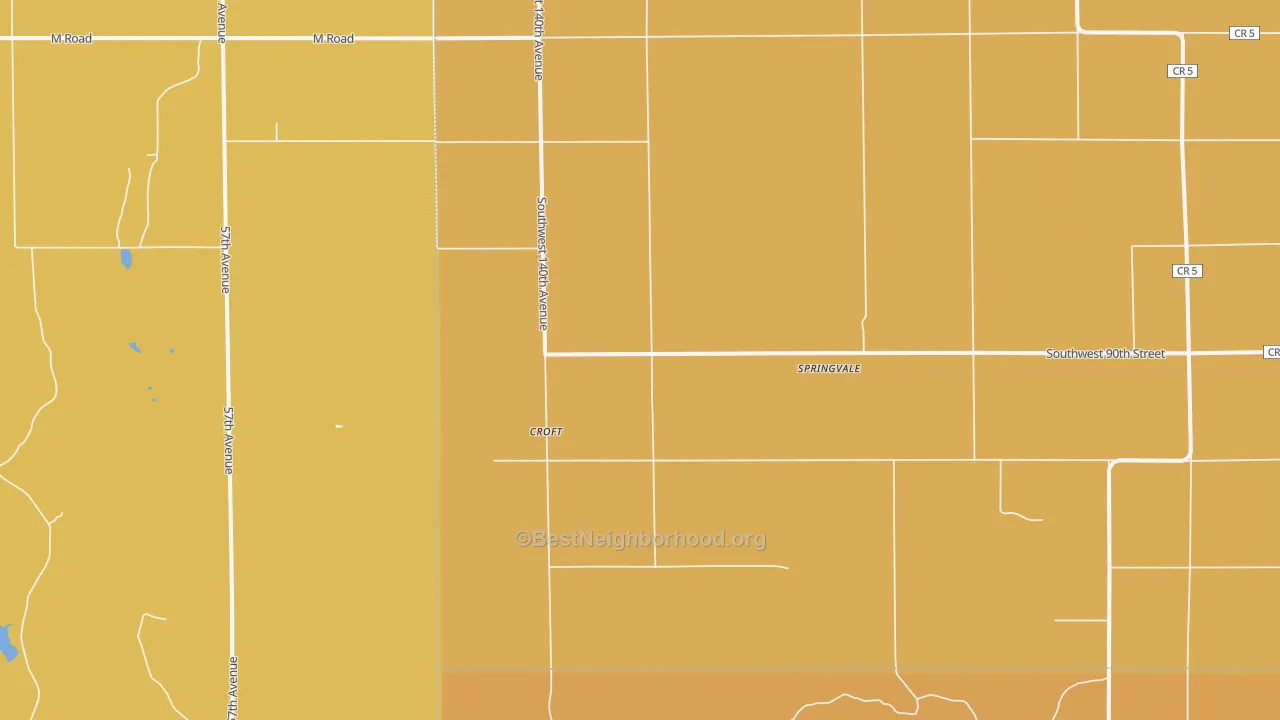 Map of the best neighborhoods in the Croft area, with better matches in green and worse matches in red