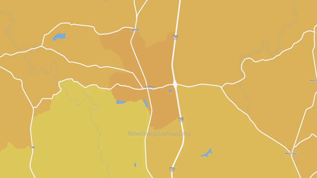 Map of the best neighborhoods in the Crofton area, with better matches in green and worse matches in red